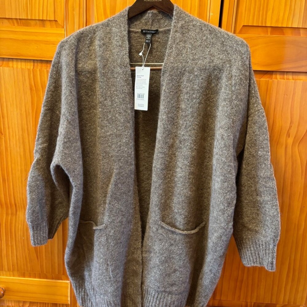 Eileen Fisher Mohair Wool Plush Melange Taupe Cardigan Size 1X NWT